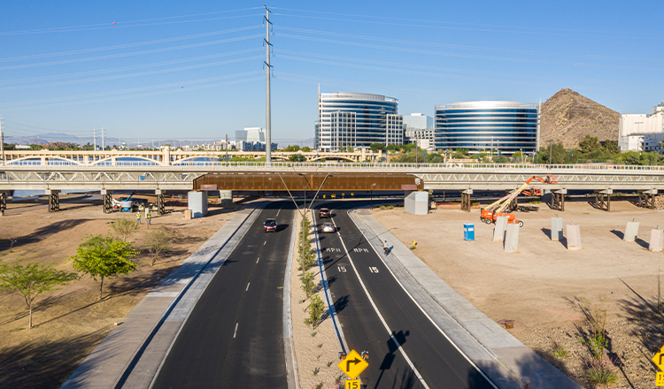 tempe rail bridge with road in foreground