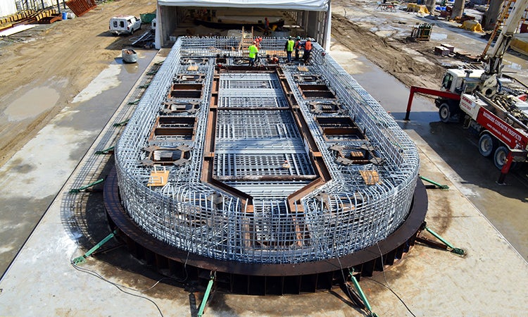 Precast concrete footing tubs with rebar for the Governor Mario M. Cuomo Bridge