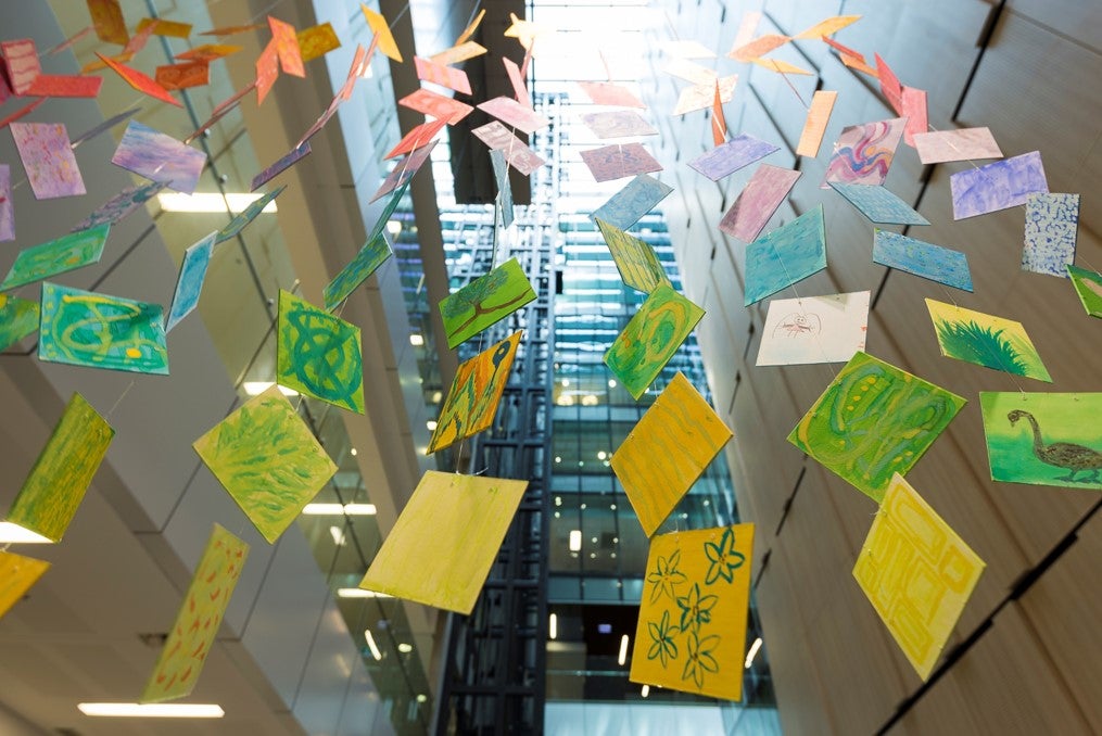 Chris O'Brien Lifehouse interior of the main foyer with art by the Arterie programme