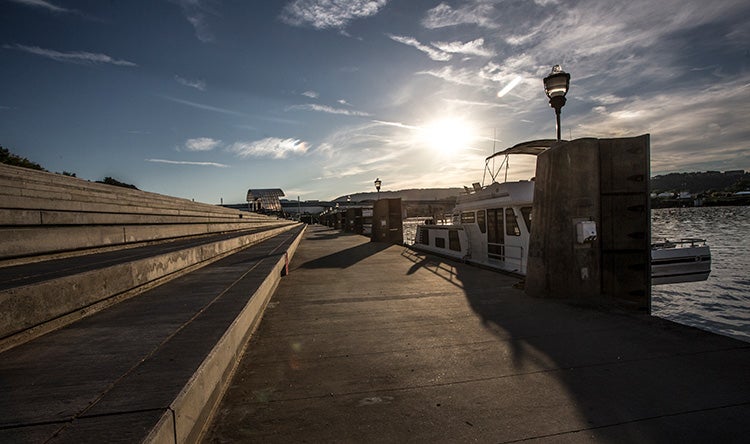 wharf boat sunset