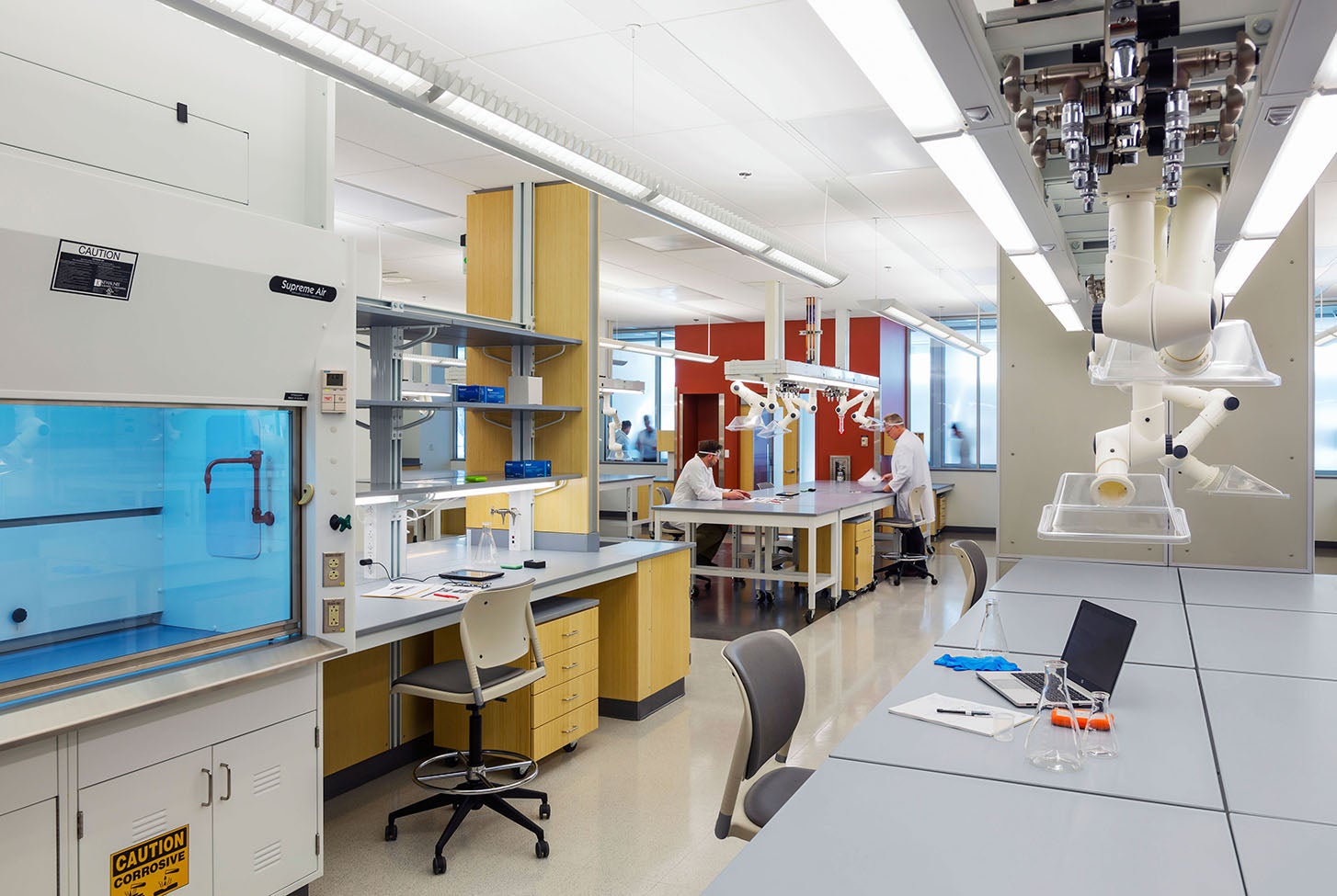 Maryland Public Health Lab with red and yellow accent walls