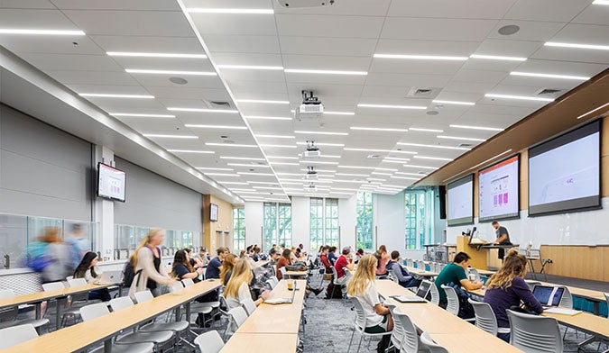 students attend class in College of Charleston Rita Hollings Center lecture hall