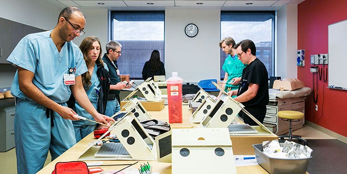 Students work in instructional lab at Rowan University Cooper Medical School Academic Building