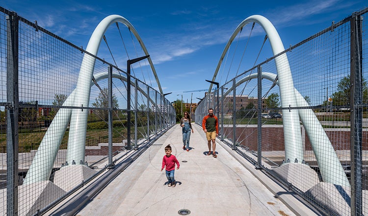 green street pedestrian bridge deck