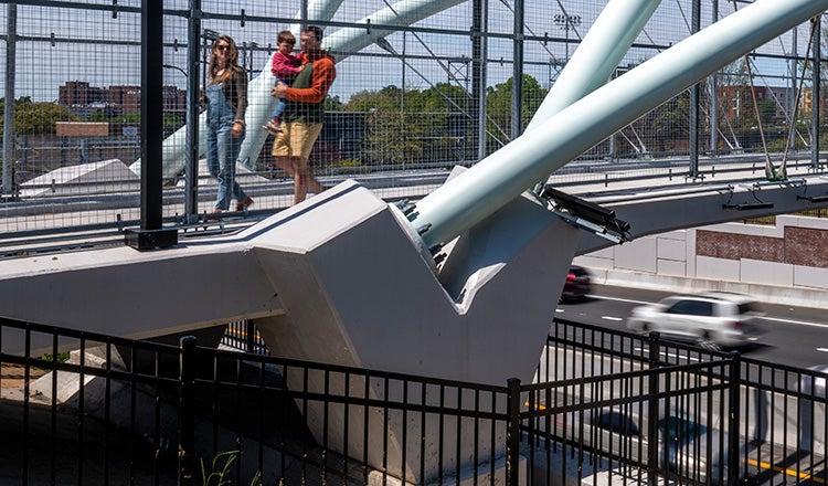 green street pedestrian bridge pilaster