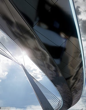 Los Angeles pedestrian bridge underside reflections