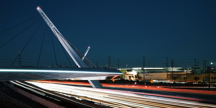 Los Angeles pedestrian bridge over traffic