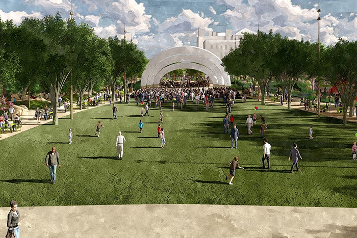 rendering of an event lawn within the Gene Leahy Mall | Omaha