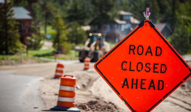 road closed construction sign