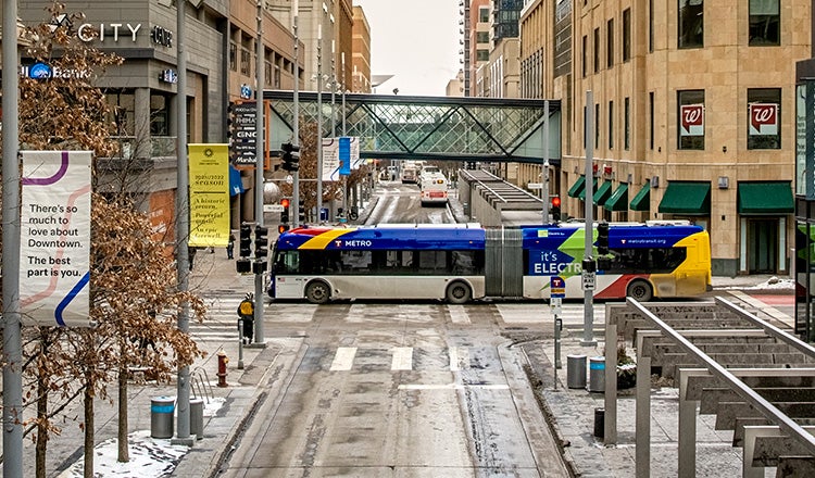 brt bus in downtown minneapolis