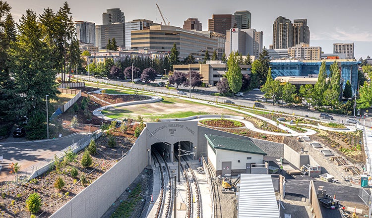 Tunnel entrance along East Link light rail extension