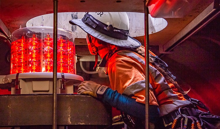 Inspector inside bridge structure