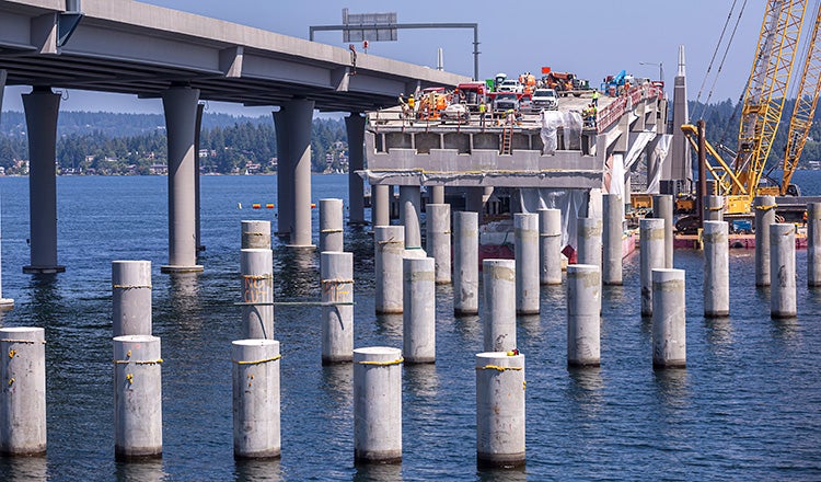 piles in the water during sr 520 construction