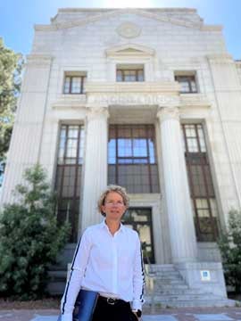 Julie L. Labonte standing in front of the Engineering building at UC Berkeley