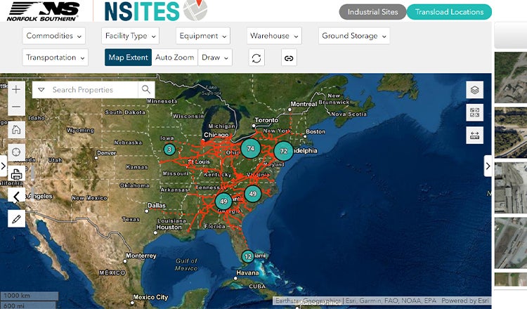Screenshot of NSites website, showing available transload sites
