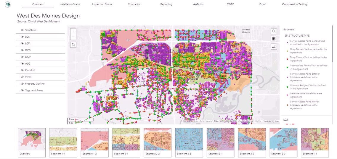 Map on dashboard of conduit installation locations