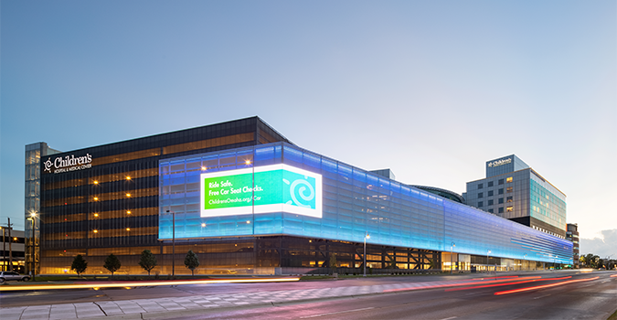 Hubbard Center for Children Parking Garage at Dusk