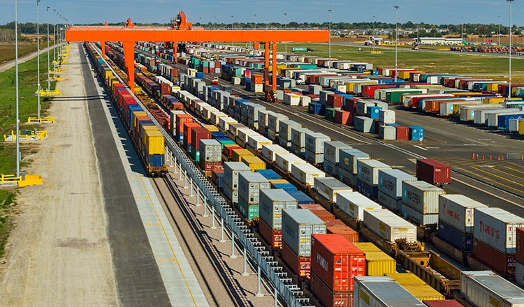 intermodal freight yard with crane