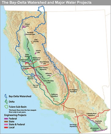 Map of the Bay-Delta watershed and major water projects in California