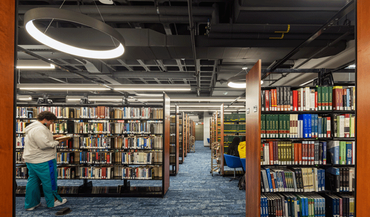 library stacks at the community college of Philadelphia library and learning commons