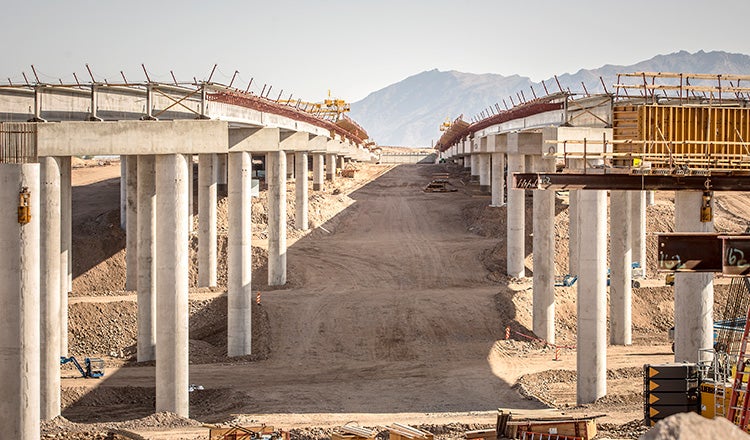 pair of bridges under construction