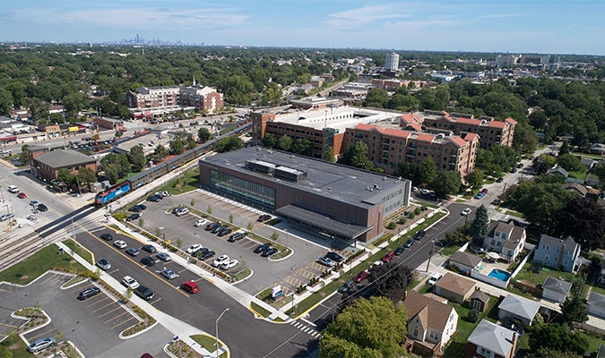 Advocate Outpatient Center Oak Lawn Aerial Shot of Metra Train Passing