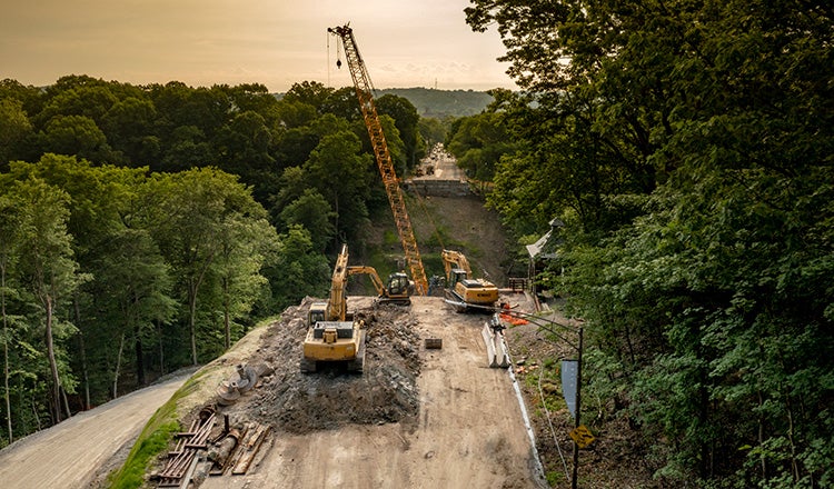 construction vehicles on the fern hollow bridge site