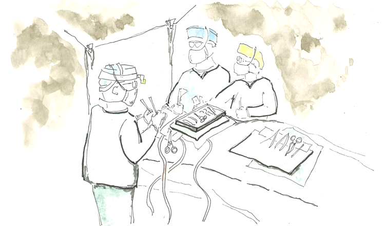watercolor of surgeons operating by jill bergman