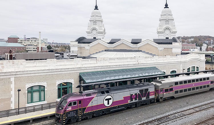 Train at platform at Worcester Union Station