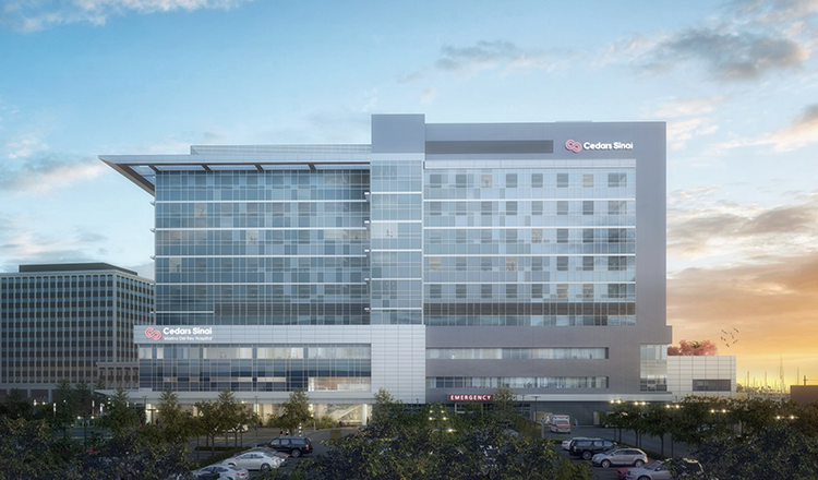 Marina del Rey Hospital Front View at Sunset