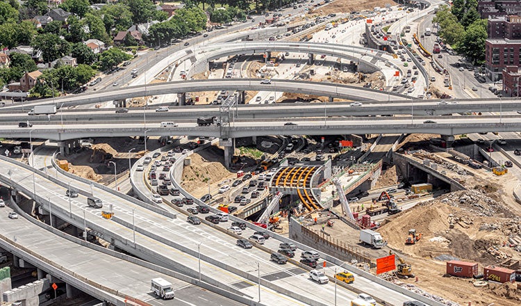 Aerial photo of complex Kew Gardens interchange