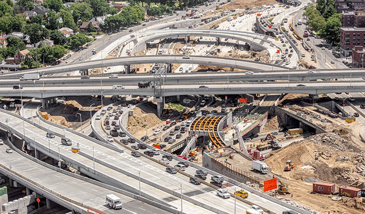 Aerial photo of complex Kew Gardens interchange 