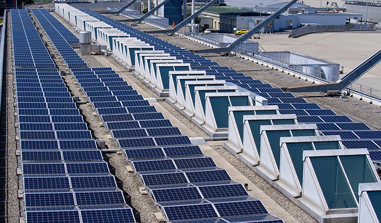 solar panels on roof of airport