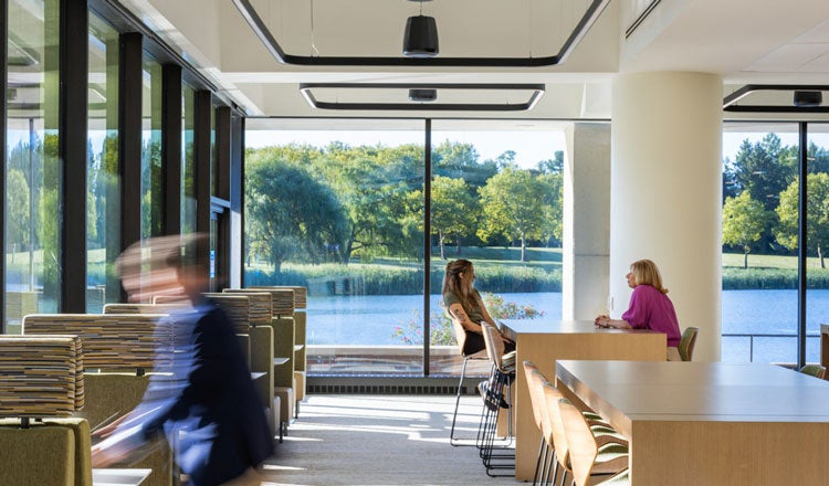 BMS Lakeside Commons Dining Area with view of lake