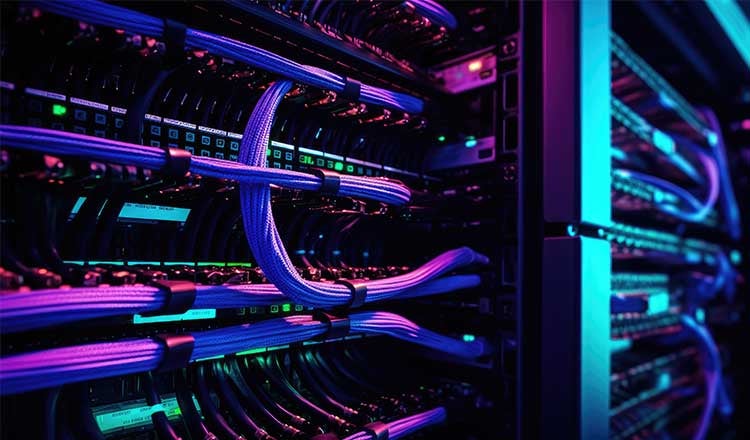 Cabling on a tower stack at a data center.