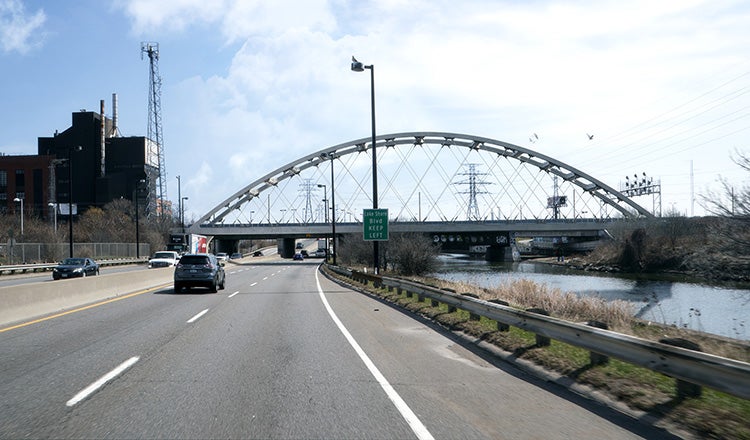 rendering of Lower Don bridge over highway and water