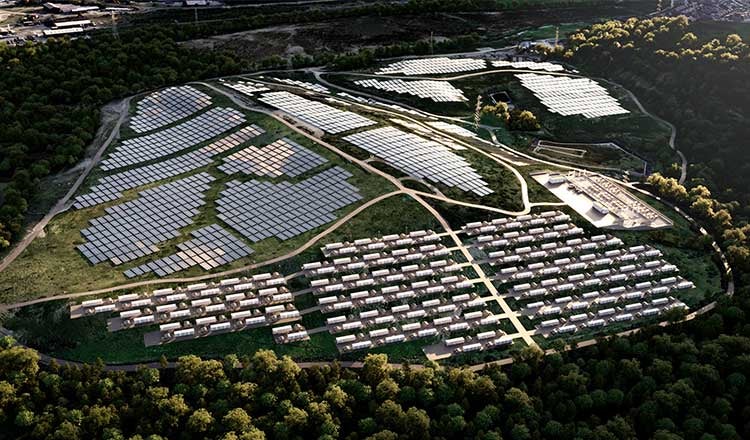 Overhead CGI of renewable energy transport hub in Swansea, UK.