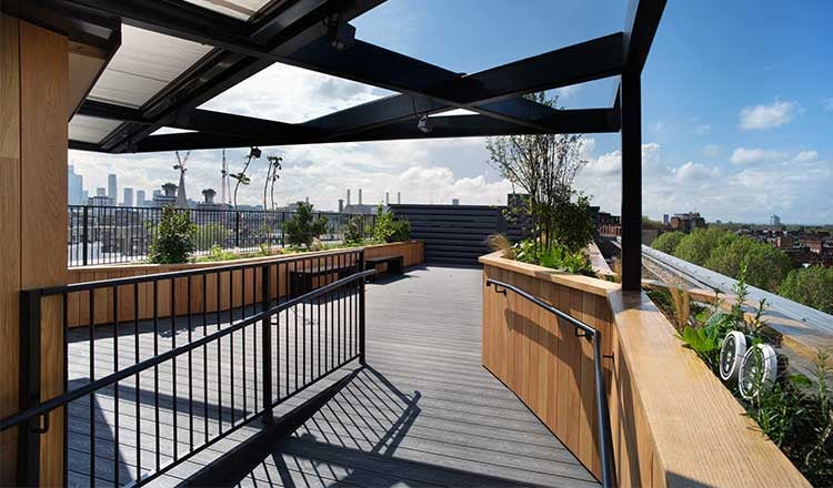 Roof terrace, on top of Holbein Gardens, London.