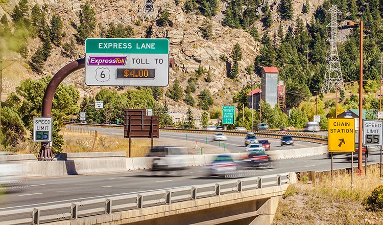 sign over highway advertising express lane