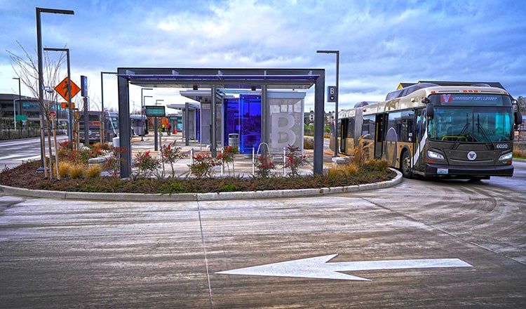 Bus stopped at brt shelter