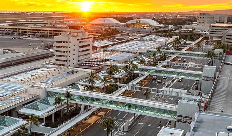 three bridges crossing roadway from garage to terminal