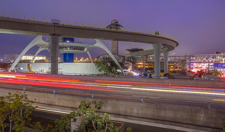traffic at night under new LAX APM guideway