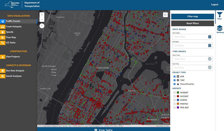 iRoad application traffic counts on map