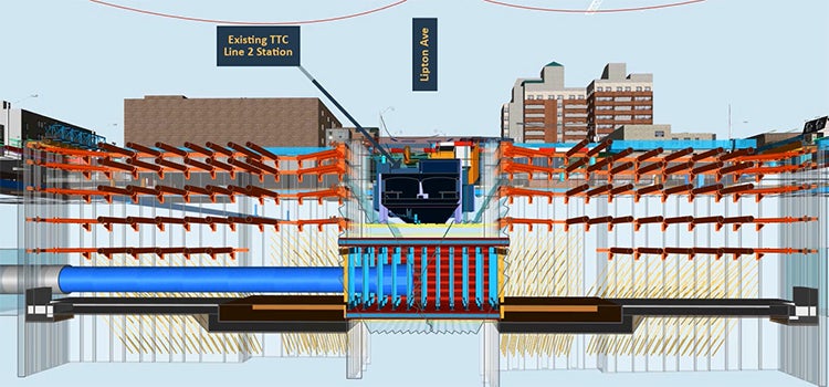 diagram of underground construction of Pape Station
