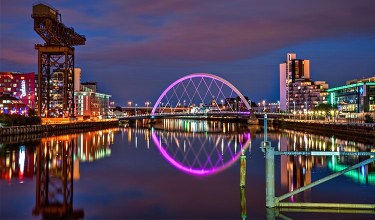 Clyde Bridge in Glasgow, U.K at night.