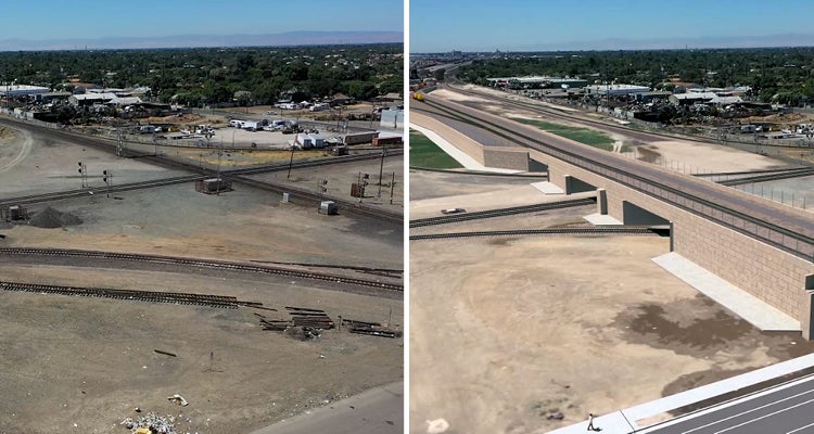 composite side-by-side image of existing stockton diamond and rendering of finished project