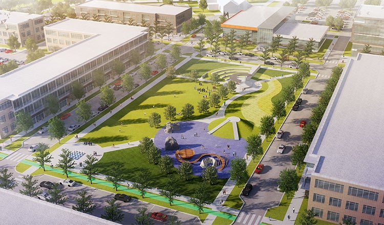Couer de Alene Idaho health oriented development aerial rendering