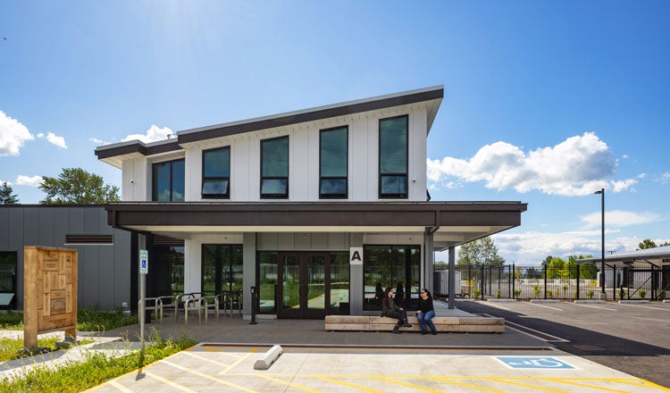 Head-on view of the exterior facade of the King County Parks Central Maintenance Facility.