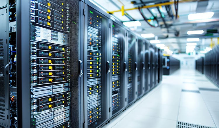 Interior of stacks within a data center corridor.