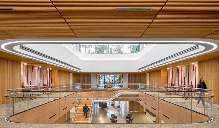 Interior of atrium at Bristol Myers Squibb JUMP Business Center.